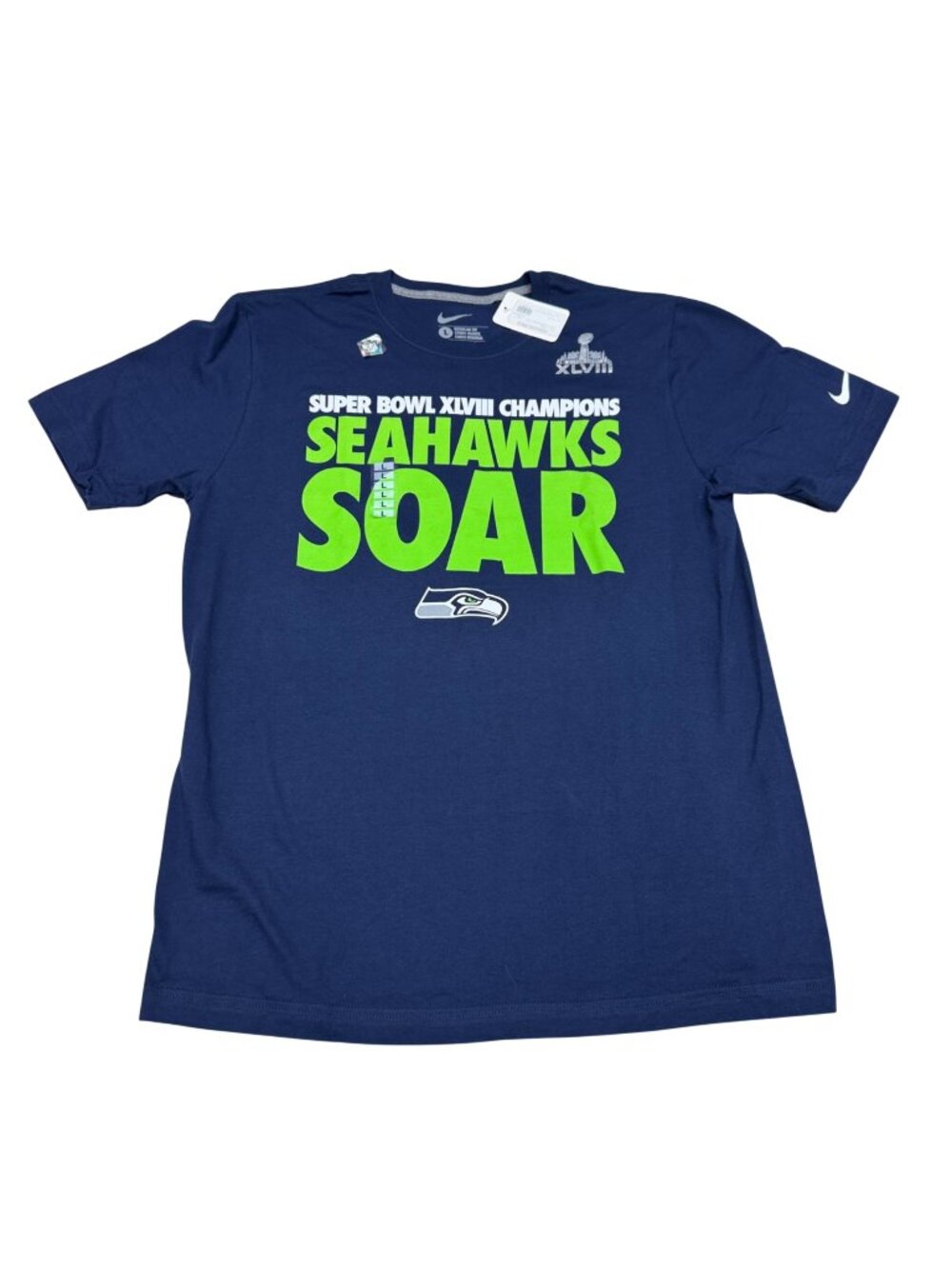 Nike Seattle Seahawks SOAR Super Bowl XLVIII Champions SS T-Shirt Navy L NWT - Picture 1 of 6
